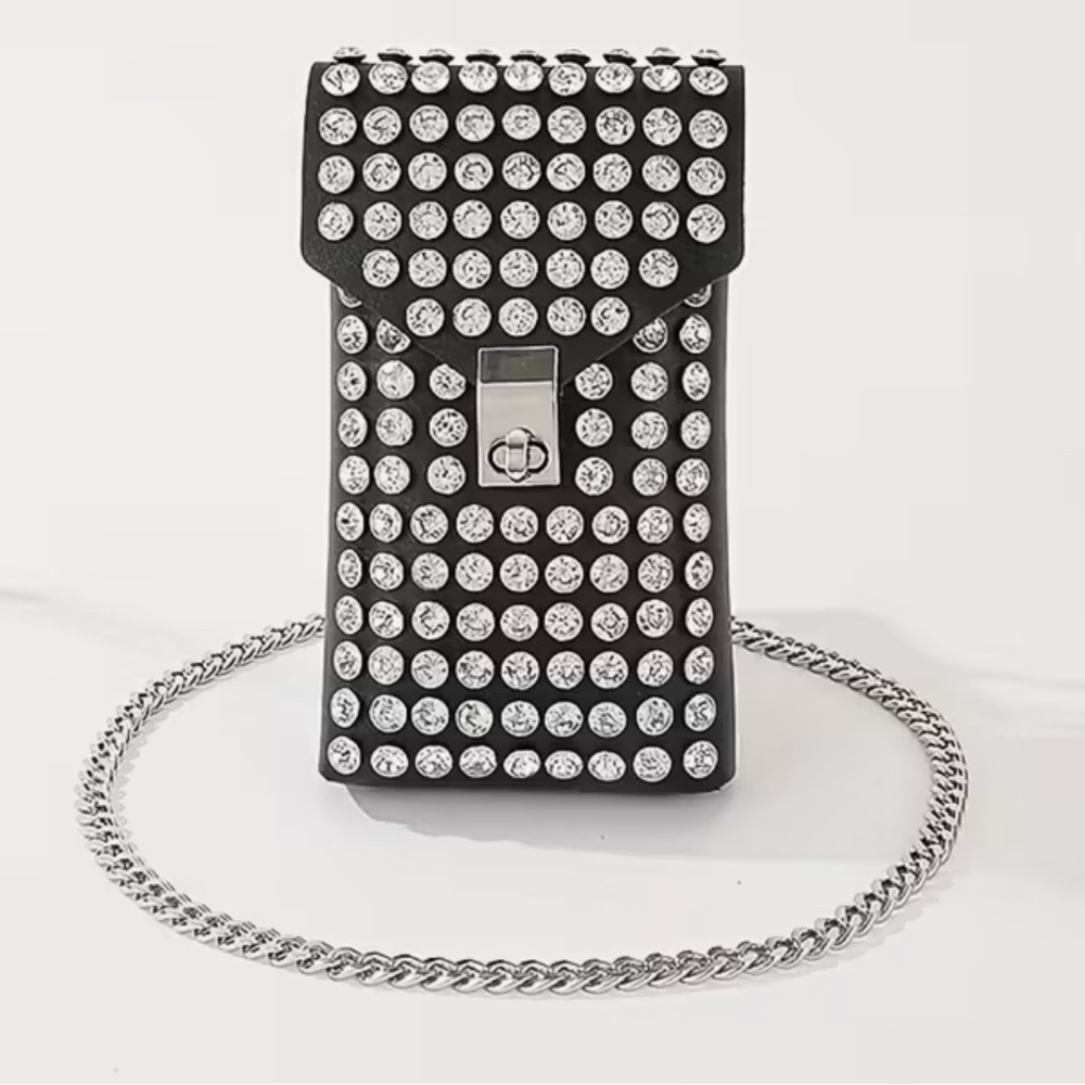 Black and Silver Rhinestone Studded Phone Purse